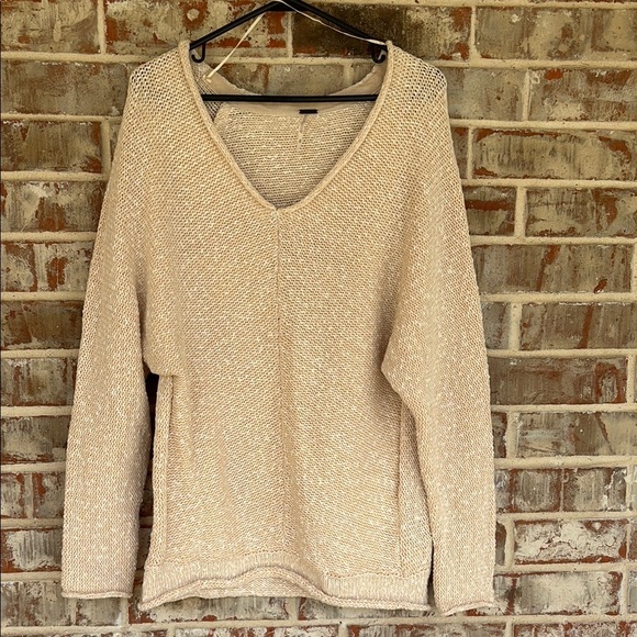 Free People Cream Bright Lights Chamoix V-Neck Sweater - Picture 2 of 11